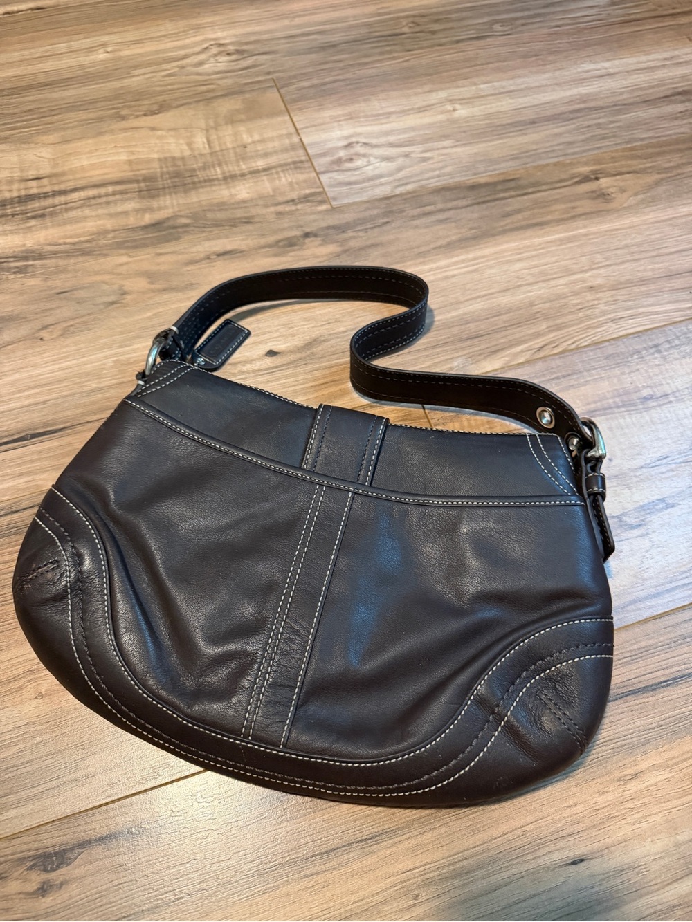 Coach Dark Brown Leather Shoulder Bag with Silver Hardware - Picture 2 of 8